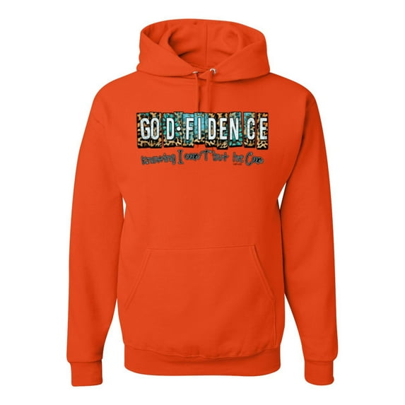 Wild Bobby Godfidence- Knowing I Can't But He Can Blue and Brown Cheetah Print Inspirational/Christian Unisex Hoodie Sweatshirt, Orange, 3X-Large