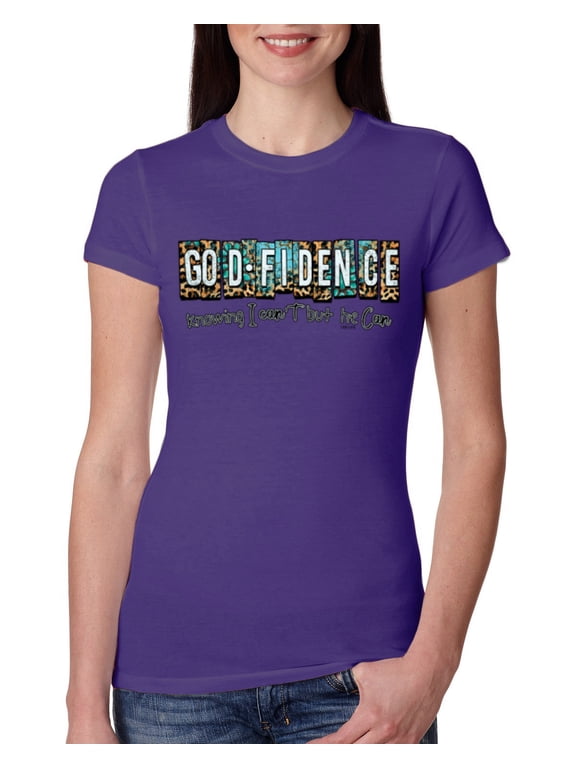 Godfidence- Knowing I Can't But He Can Blue and Brown Cheetah Print Inspirational/Christian Women Slim Fit Junior Tee, Purple Rush, Large
