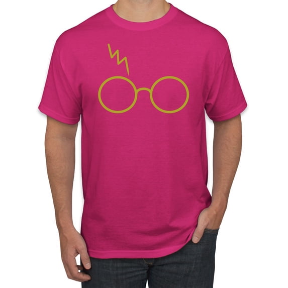Wild Bobby, Gold Wizard Glasses and Lightning Scar, Movies, Men Graphic Tee, Fuschia, Medium