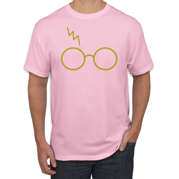 Wild Bobby, Gold Wizard Glasses and Lightning Scar, Movies, Men Graphic Tee, Light Pink, 3X-Large