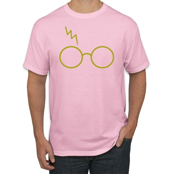 Wild Bobby, Gold Wizard Glasses and Lightning Scar, Movies, Men Graphic Tee, Light Pink, Large