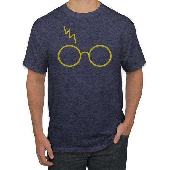Wild Bobby, Gold Wizard Glasses and Lightning Scar, Movies, Men Graphic Tee, Vintage Heather Navy, XX-Large