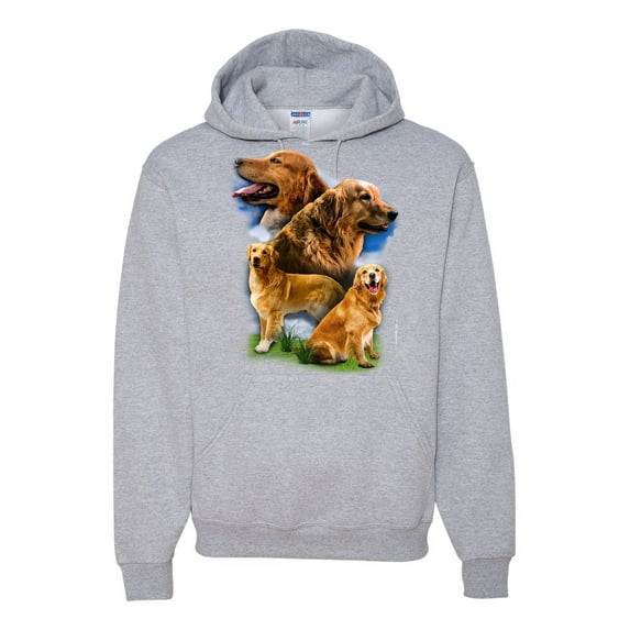 Wild Bobby, Golden Retriever Dog Portrait, Dog Lover, Unisex Graphic Hoodie Sweatshirt, Heather Grey, X-Large