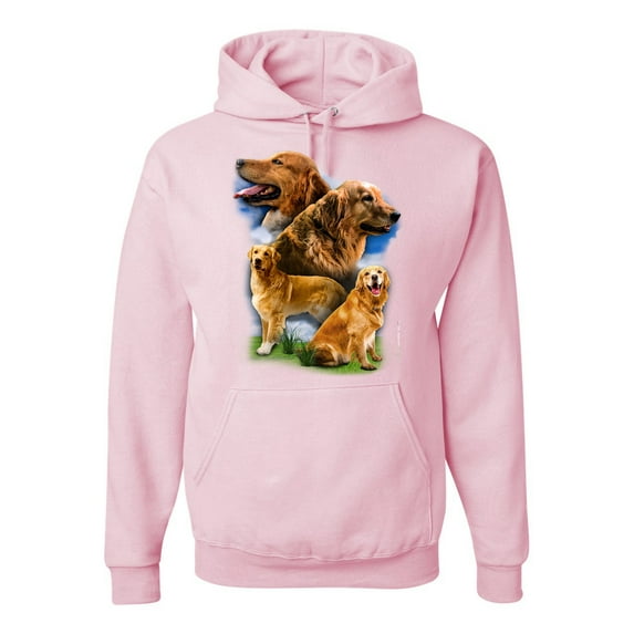 Wild Bobby, Golden Retriever Dog Portrait, Dog Lover, Unisex Graphic Hoodie Sweatshirt, Light Pink, Small
