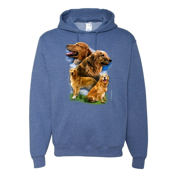 Wild Bobby, Golden Retriever Dog Portrait, Dog Lover, Unisex Graphic Hoodie Sweatshirt, Vintage Heather Blue, 2XL