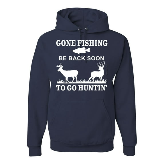 Wild Bobby, Gone Fishing Back Soon to Go Hunting, Unisex Graphic Hoodie Sweatshirt, Navy, 3XL