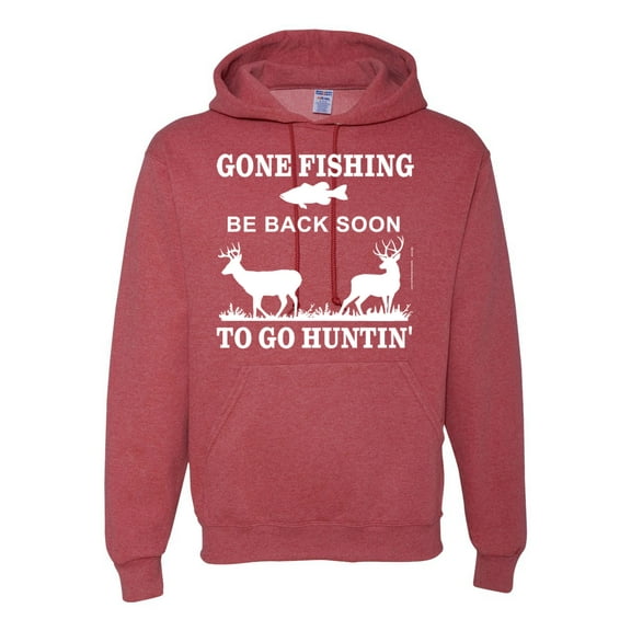 Wild Bobby, Gone Fishing Back Soon to Go Hunting, Unisex Graphic Hoodie Sweatshirt, Vintage Heather Red, X-Large