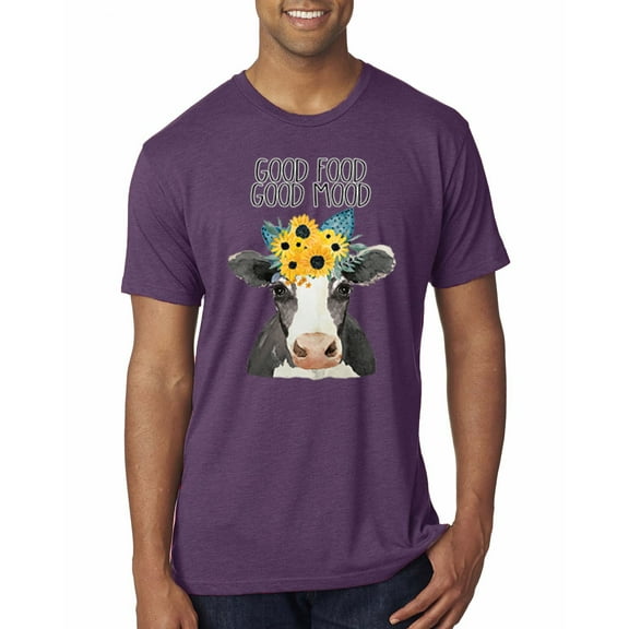 Wild Bobby, Good Food Good Mood Funny Cute Cow Animal Lover Mens Premium Tri Blend T-Shirt, Vintage Purple, Small