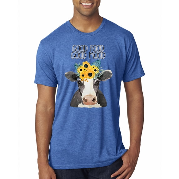 Wild Bobby, Good Food Good Mood Funny Cute Cow Animal Lover Mens Premium Tri Blend T-Shirt, Vintage Royal, Medium