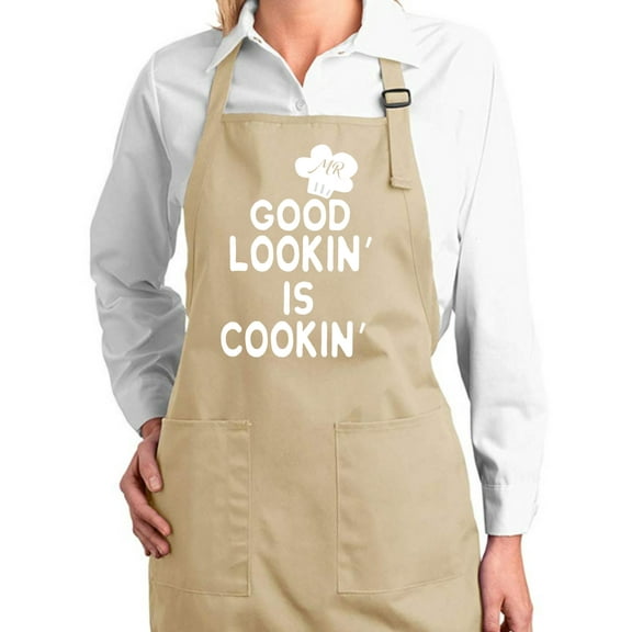 Wild Bobby, Good Lookin is Cookin Funny Pun | Unisex Kitchen Utility Cooking Apron, Natural, Small