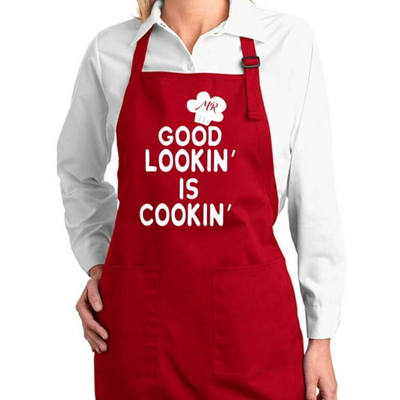 Wild Bobby, Good Lookin is Cookin Funny Pun | Unisex Kitchen Utility Cooking Apron, Red, Small