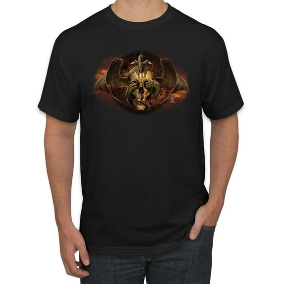 Wild Bobby, Gothic Skull and Dragon, Pop Culture, Men Graphic Tees, Black, 3XL