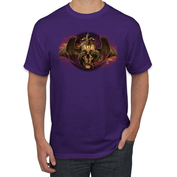 Wild Bobby, Gothic Skull and Dragon, Pop Culture, Men Graphic Tees, Purple, 5XL