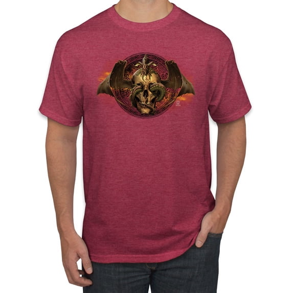 Wild Bobby, Gothic Skull and Dragon, Pop Culture, Men Graphic Tees, Vintage Heather Red, 3XL