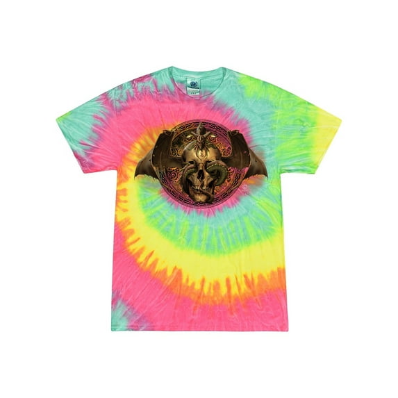 Wild Bobby, Gothic Skull and Dragon, Pop Culture, Tie-Dye Tees, Minty Rainbow, X-Large