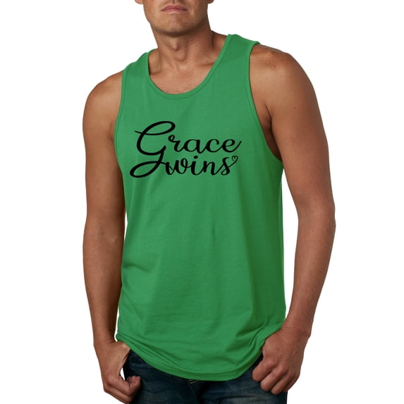 Wild Bobby Grace Wins Script Inspirational/Christian Men Graphic Tank Top, Kelly, X-Large
