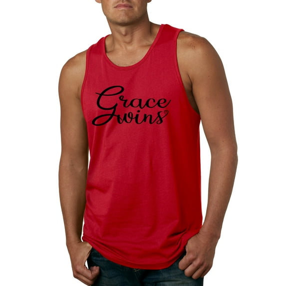 Wild Bobby Grace Wins Script Inspirational/Christian Men Graphic Tank Top, Red, Medium
