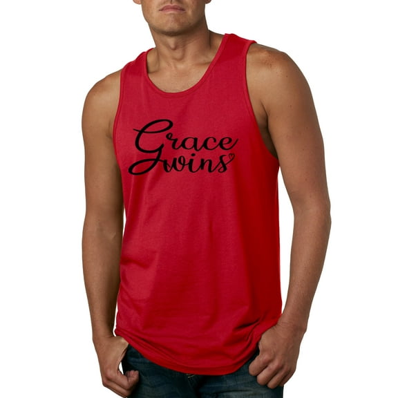 Wild Bobby Grace Wins Script Inspirational/Christian Men Graphic Tank Top, Red, X-Large