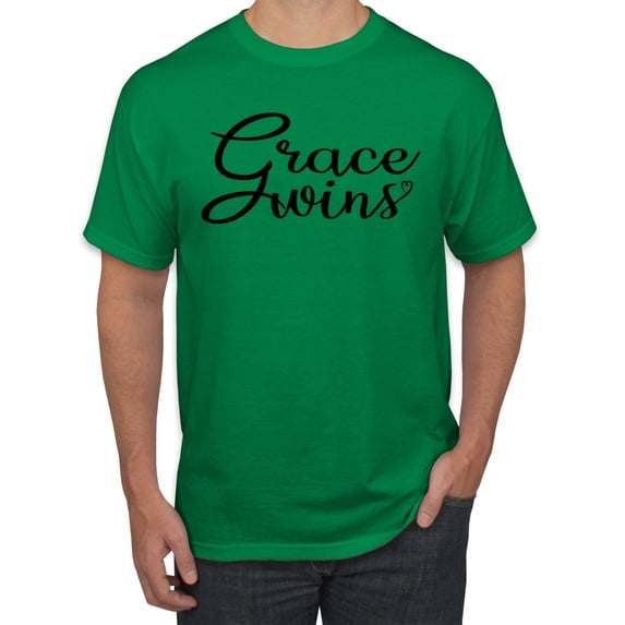Wild Bobby Grace Wins Script Inspirational/Christian Men Graphic Tee, Kelly, Medium