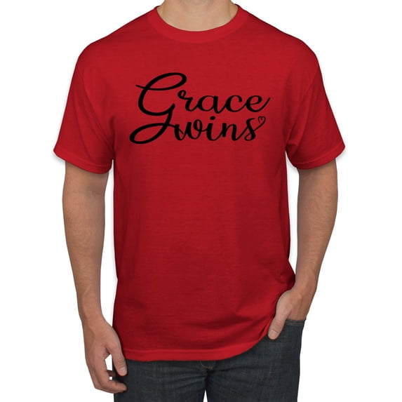 Wild Bobby Grace Wins Script Inspirational/Christian Men Graphic Tee, Red, X-Large