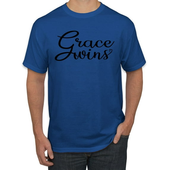 Wild Bobby Grace Wins Script Inspirational/Christian Men Graphic Tee, Royal, X-Large