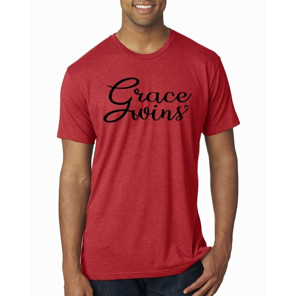 Wild Bobby Grace Wins Script Inspirational/Christian Men Premium Tri Blend Tee, Vintage Red, X-Large