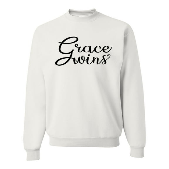 Wild Bobby Grace Wins Script Inspirational/Christian Unisex Crewneck Graphic Sweatshirt, White, X-Large