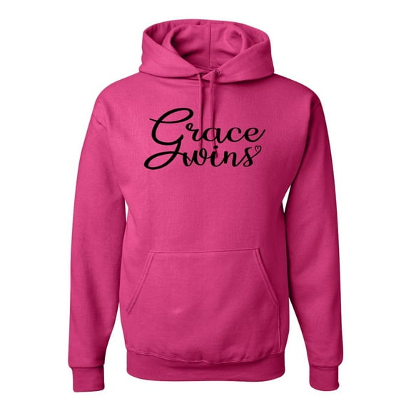 Wild Bobby Grace Wins Script Inspirational/Christian Unisex Graphic Hoodie Sweatshirt, Fuschia, Small