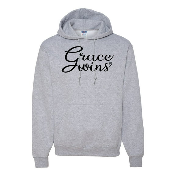 Wild Bobby Grace Wins Script Inspirational/Christian Unisex Graphic Hoodie Sweatshirt, Heather Grey, Medium