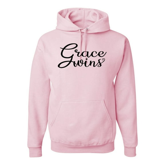 Wild Bobby, Grace Wins Script Inspirational/Christian Unisex Graphic Hoodie Sweatshirt, Light Pink, X-Large