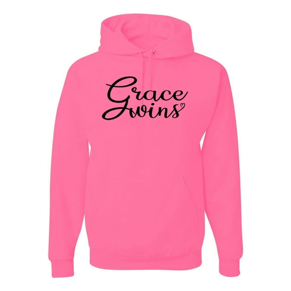 Wild Bobby Grace Wins Script Inspirational/Christian Unisex Graphic Hoodie Sweatshirt, Neon Pink, X-Large