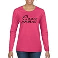 thumbnail image 1 of Wild Bobby Grace Wins Script Inspirational/Christian Women Graphic Long Sleeve Tee, Fuschia, Small, 1 of 5