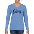 thumbnail image 1 of Wild Bobby Grace Wins Script Inspirational/Christian Women Graphic Long Sleeve Tee, Light Blue, XX-Large, 1 of 5
