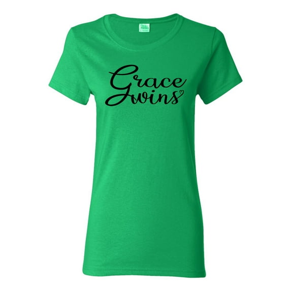 Wild Bobby Grace Wins Script Inspirational/Christian Women Graphic Tee, Kelly, XX-Large