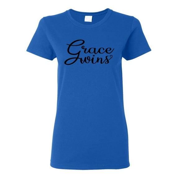 Wild Bobby Grace Wins Script Inspirational/Christian Women Graphic Tee, Royal, 3X-Large