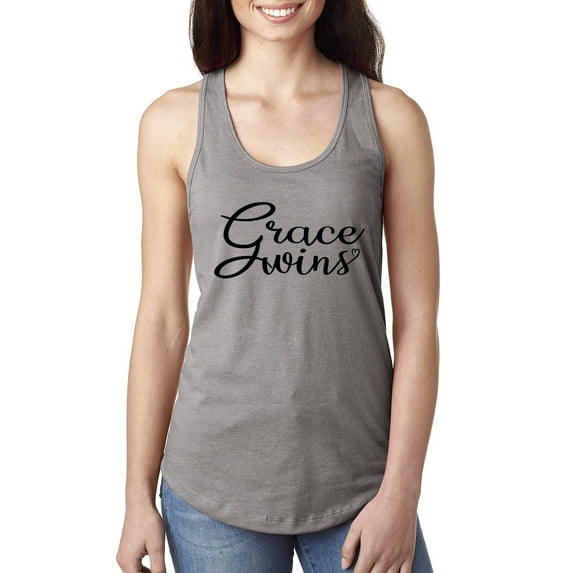 Wild Bobby Grace Wins Script Inspirational/Christian Women Racerback Tank Top, Heather Grey, Small