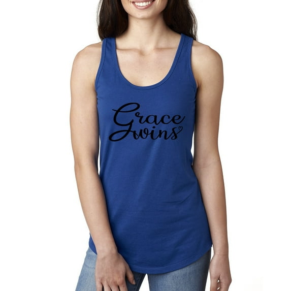 Wild Bobby Grace Wins Script Inspirational/Christian Women Racerback Tank Top, Royal, Small