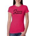 thumbnail image 1 of Wild Bobby, Grace Wins Script Inspirational/Christian Women Slim Fit Junior Tee, Raspberry, Small, 1 of 5