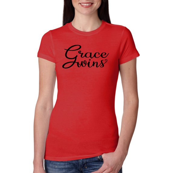 Wild Bobby Grace Wins Script Inspirational/Christian Women Slim Fit Junior Tee, Red, Large