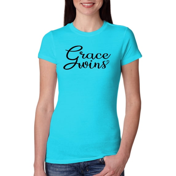 Wild Bobby Grace Wins Script Inspirational/Christian Women Slim Fit Junior Tee, Tahiti Blue, Large