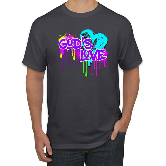 Wild Bobby, Graffiti Art God's Love, Inspirational/Christian, Men Graphic Tee, Charcoal, Large
