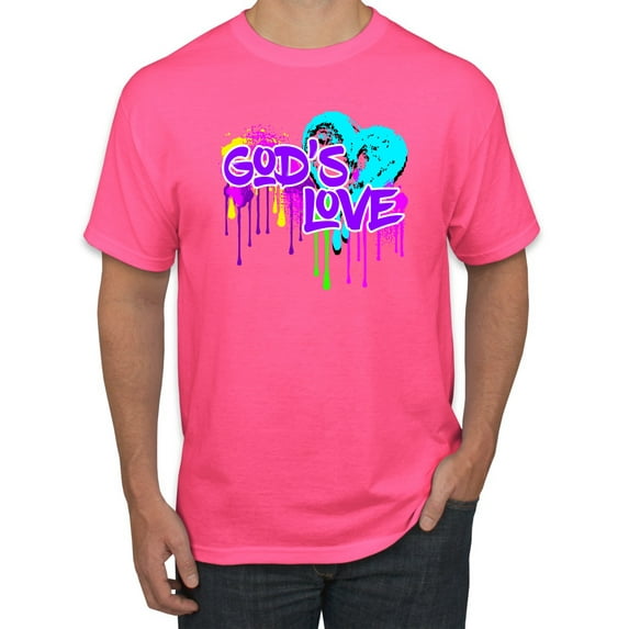 Wild Bobby, Graffiti Art God's Love, Inspirational/Christian, Men Graphic Tee, Neon Pink, 5X-Large