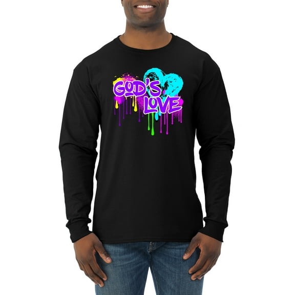 Wild Bobby, Graffiti Art God's Love, Inspirational/Christian, Men Long Sleeve Shirt, Black, Small