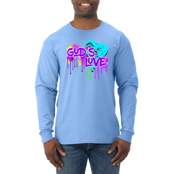 Wild Bobby, Graffiti Art God's Love, Inspirational/Christian, Men Long Sleeve Shirt, Light Blue, Small
