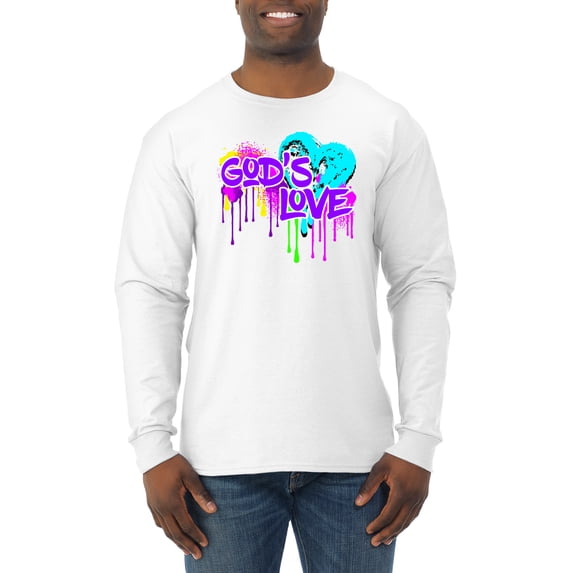 Wild Bobby, Graffiti Art God's Love, Inspirational/Christian, Men Long Sleeve Shirt, White, Small