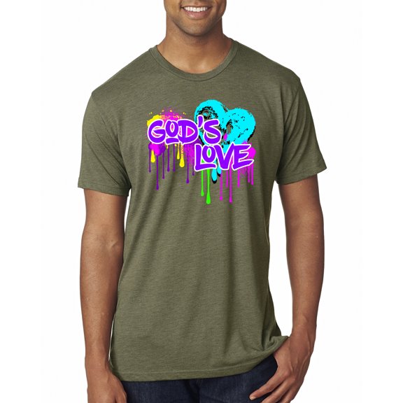 Wild Bobby, Graffiti Art God's Love, Inspirational/Christian, Men Premium Tri Blend Tee, Military Green, X-Large