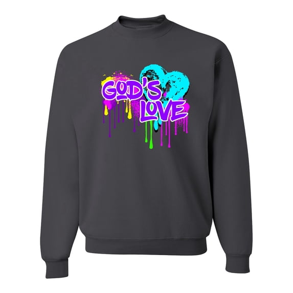 Wild Bobby, Graffiti Art God's Love, Inspirational/Christian, Unisex Crewneck Graphic Sweatshirt, Charcoal, Medium