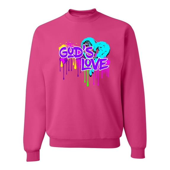 Wild Bobby, Graffiti Art God's Love, Inspirational/Christian, Unisex Crewneck Graphic Sweatshirt, Fuschia, X-Large