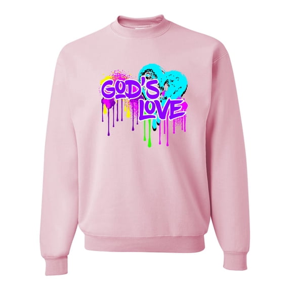 Wild Bobby, Graffiti Art God's Love, Inspirational/Christian, Unisex Crewneck Graphic Sweatshirt, Light Pink, Small