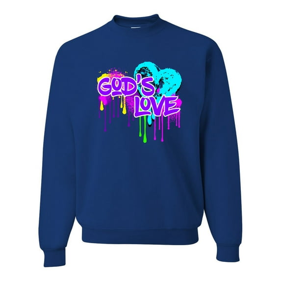 Wild Bobby, Graffiti Art God's Love, Inspirational/Christian, Unisex Crewneck Graphic Sweatshirt, Royal, Medium